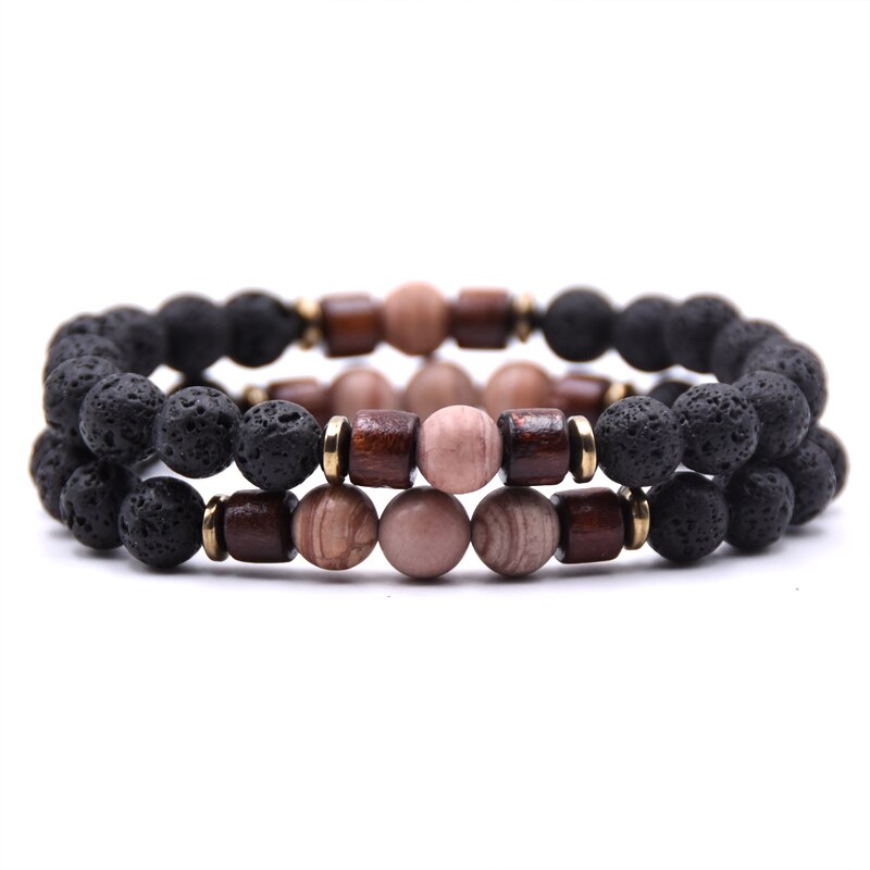 Bracelet Couple Pierre De Lave initiale