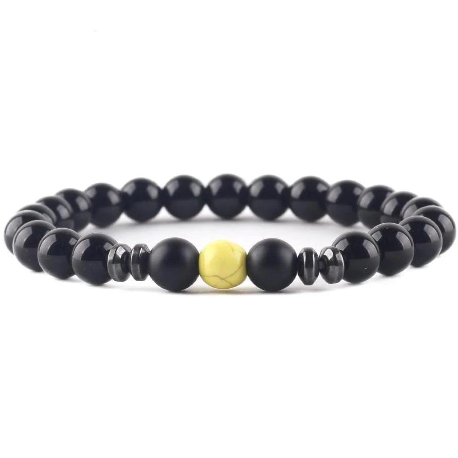 Bracelet Homme Perle Noir Mat jaune