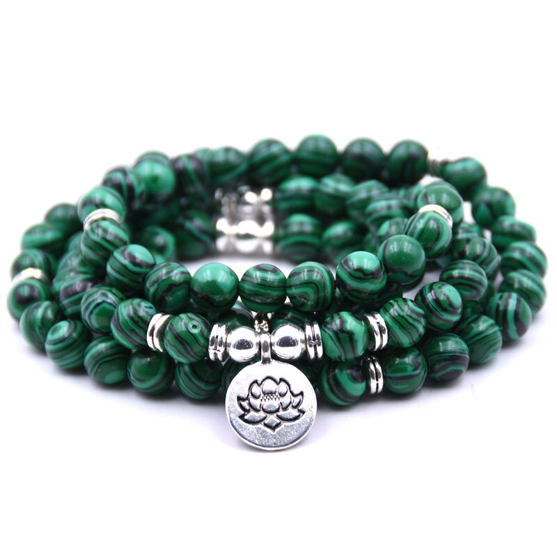 Bracelet Mala Lotus De 108 Perles En Amazonite Naturelle