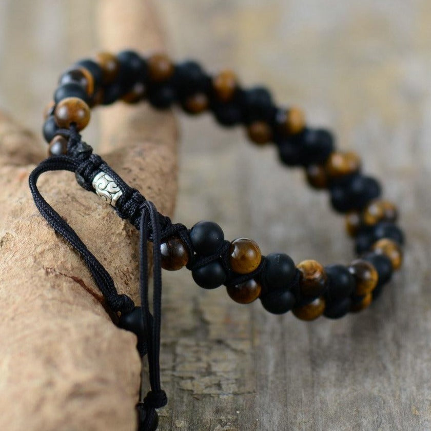 Bracelet Pour Homme En Oeil De Tigre Et Agate Noire