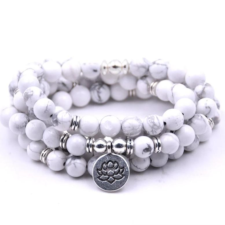 Bracelet Mala Lotus De 108 Perles En Amazonite Naturelle