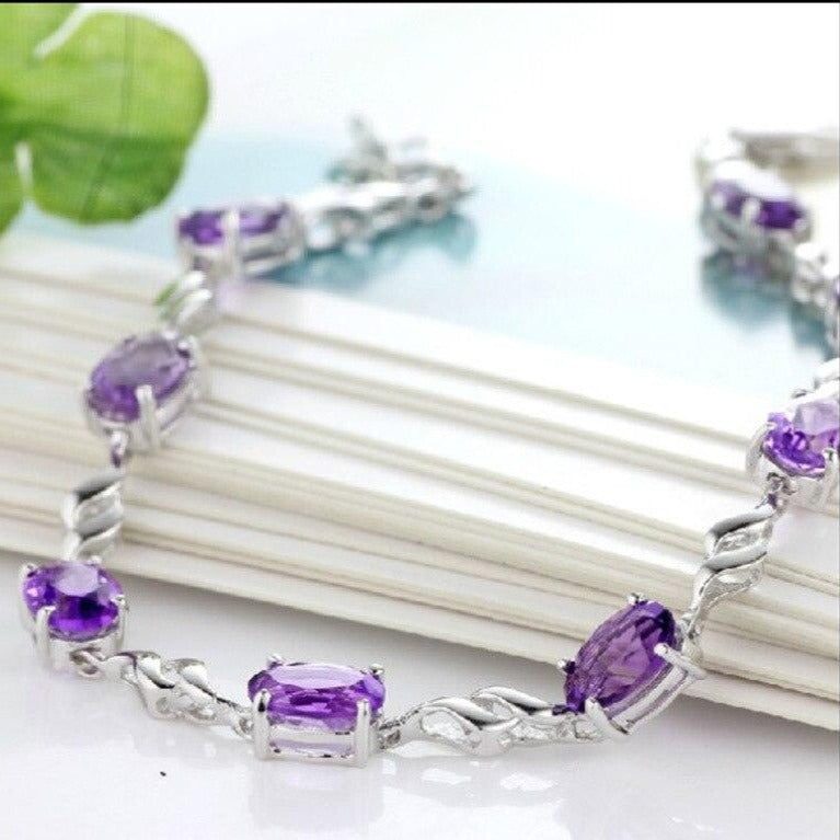 Bracelet En Améthyste Et Argent Véritable