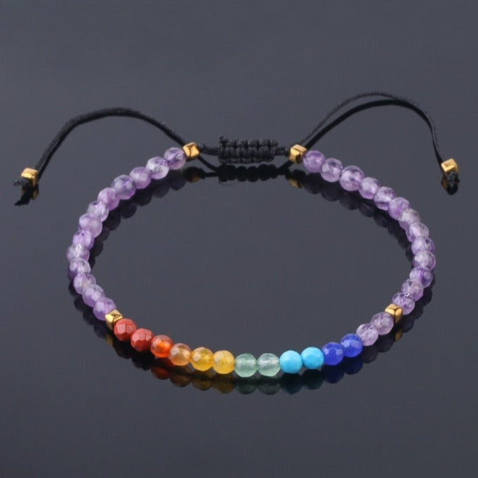 Bracelet Fin 7 Chakras Pour Femme (Shamballa) Meghan, bracelet 7 chakras blanc