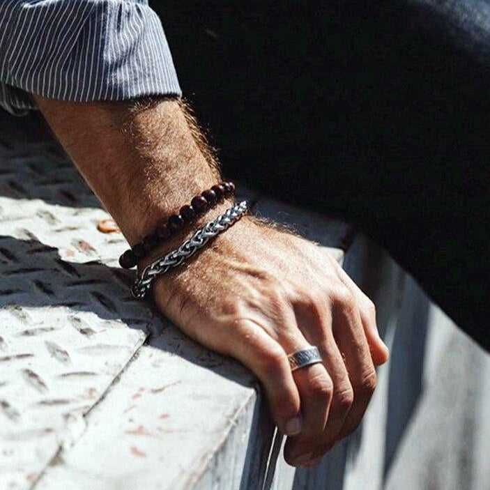 Bracelet Pour Homme En Chaîne Et Perles Naturelles