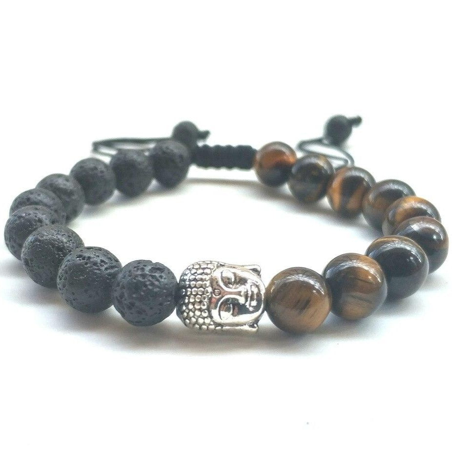Bracelet Bouddhiste En Pierre De Lave et Oeil De Tigre