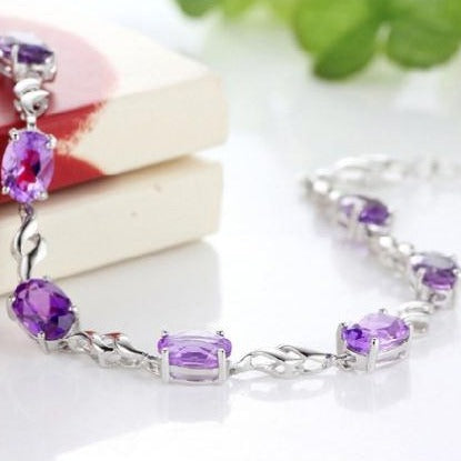 Bracelet En Améthyste Et Argent Véritable