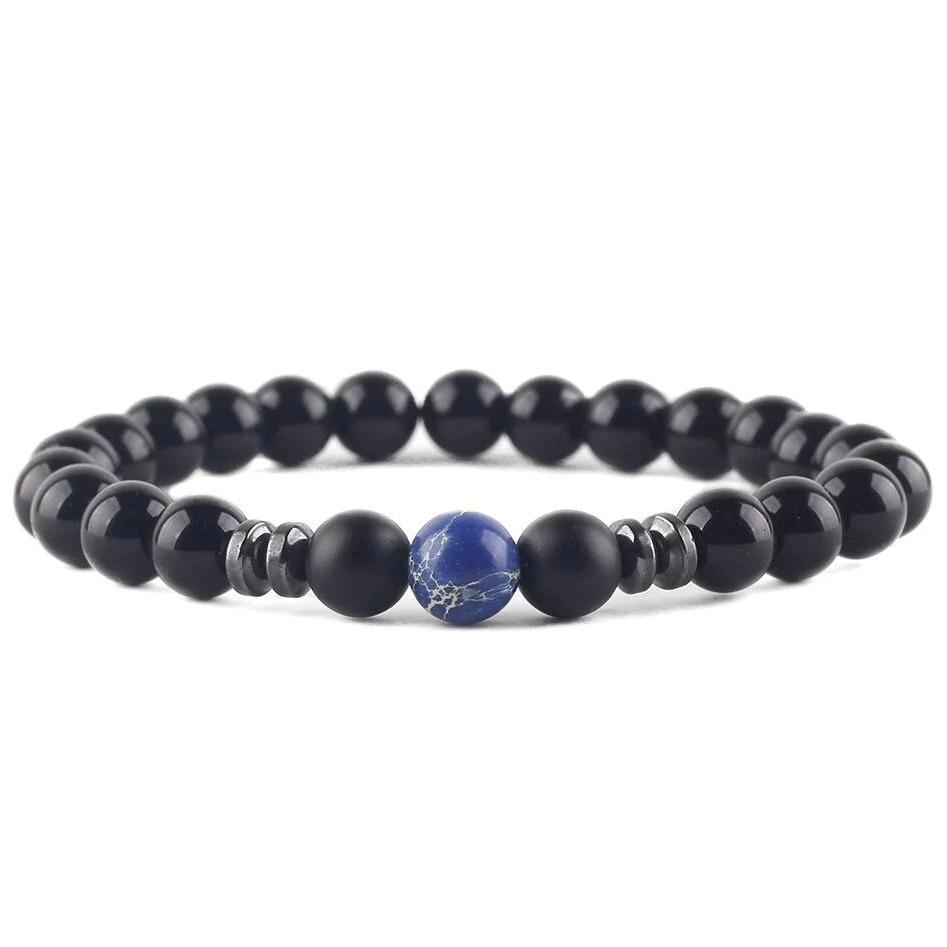 Bracelet Homme Perle Noir Mat bleu