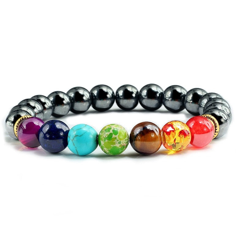 Bracelet Avec 7 Chakras En Perles Ansley,  bracelet guérison des 7 chakras en pierres de lave