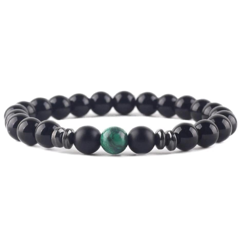 Bracelet Homme Perle Noir Mat vert