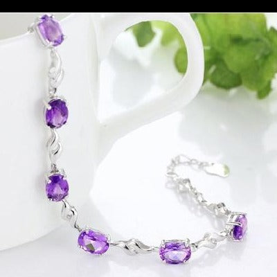 Bracelet En Améthyste Et Argent Véritable