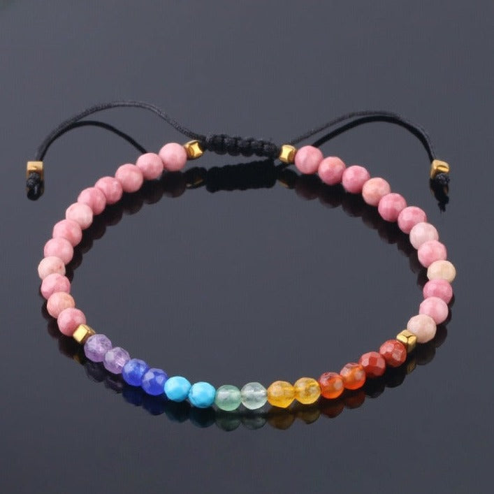 Bracelet Fin 7 Chakras Pour Femme (Shamballa) Aliya, bracelet d'harmonisation des 7 chakras en pierres naturelles
