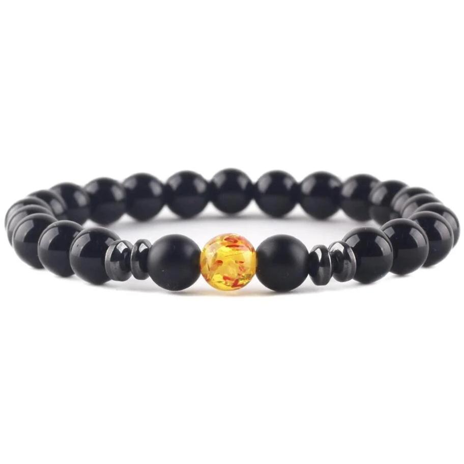 Bracelet Homme Perle Noir Mat cornaline
