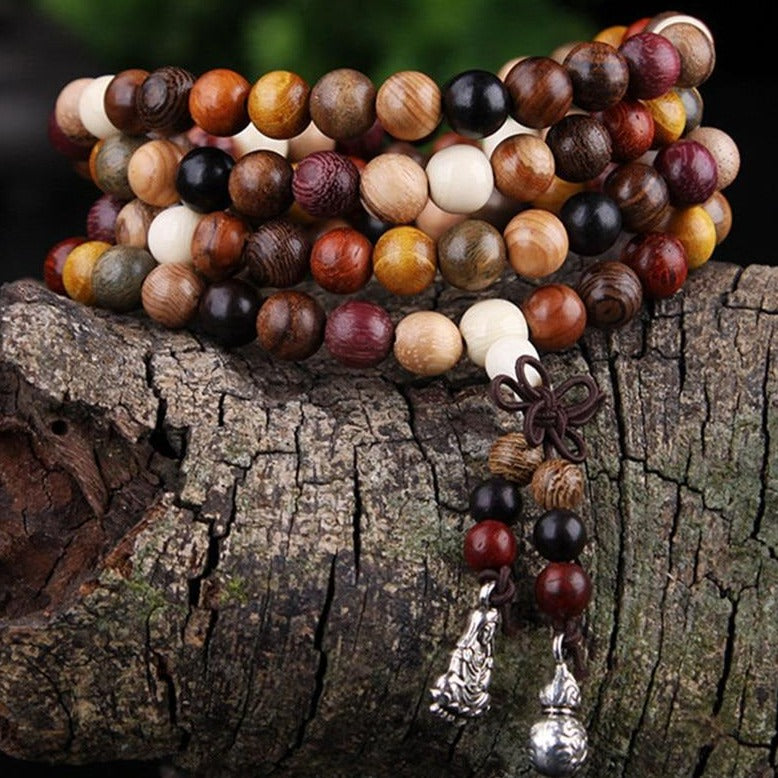 Bracelet Mala Tibétain De 108 Perles En Bois De Santal