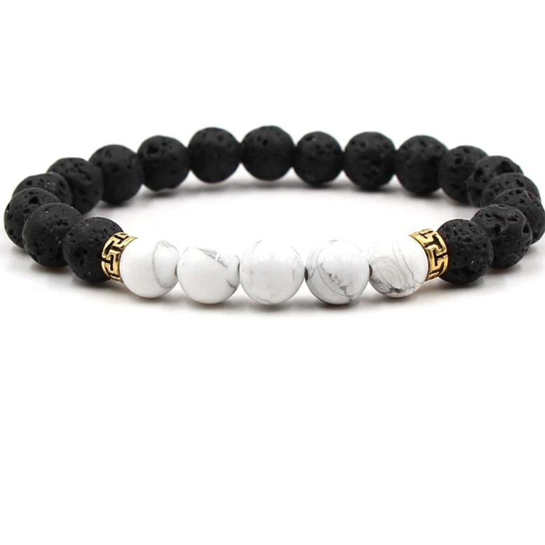 Bracelet En Howlite Et Pierre De Lave