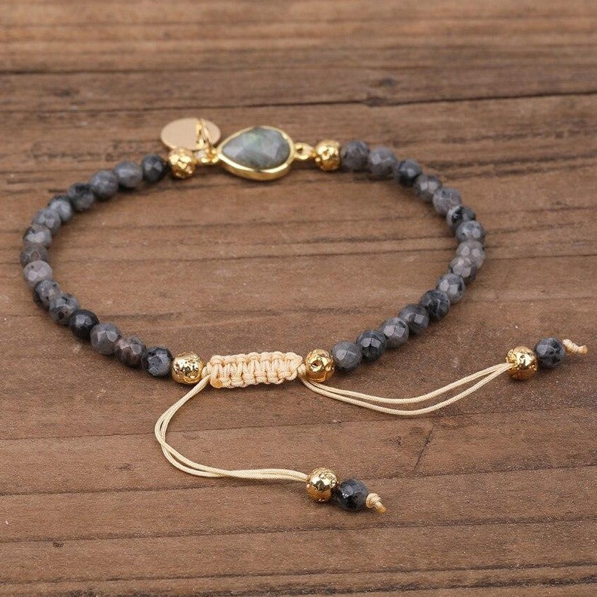Bracelet Labradorite Grise Naturelle Femme Doré
