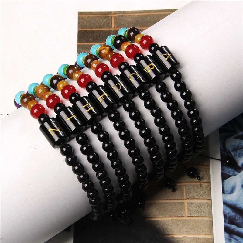 Bracelet Avec 7 Chakras Et Initial Rosalee,  bracelet 7 chakras femme