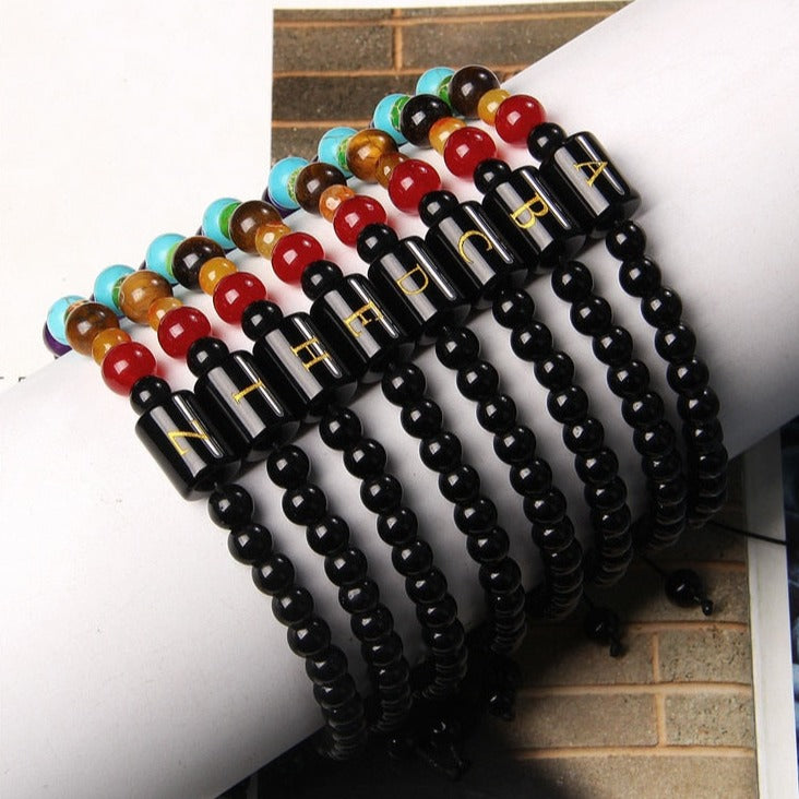 Bracelet Avec 7 Chakras Et Initial Aliza,  bracelet 7 chakras femme