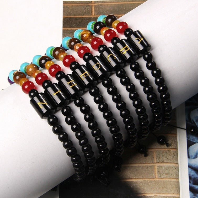 Bracelet Avec 7 Chakras Et Initial Mariah,  bracelet 7 chakras guerison