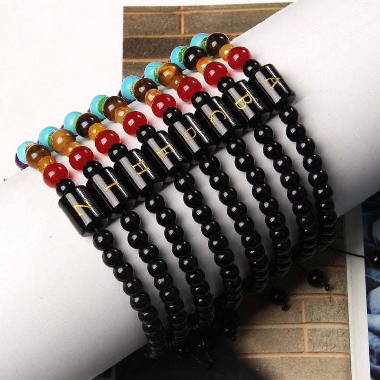 Bracelet Avec 7 Chakras Et Initial Janelle,  bracelet 7 chakras howlite