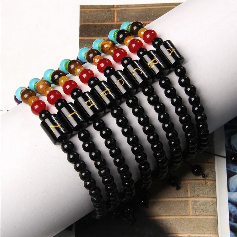 Bracelet Avec 7 Chakras Et Initial Kyla,  bracelet de 7 chakras