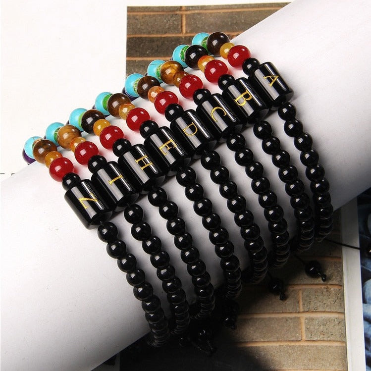 Bracelet Avec 7 Chakras Et Initial Adelynn,  bracelet 7 chakras pierre