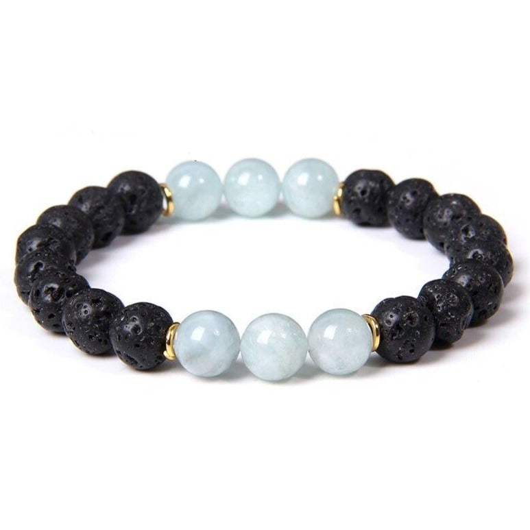 Bracelet Homme En Pierre Aquamarine et Pierre De Lave