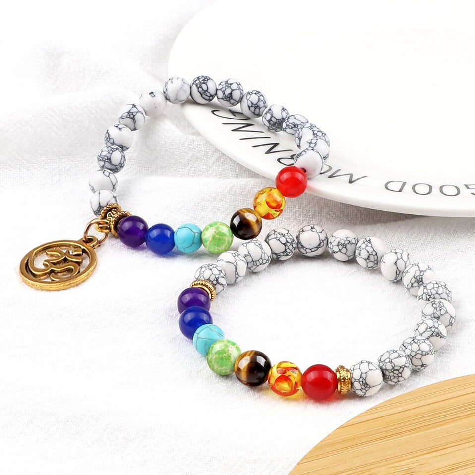 Bracelet 7 Chakras Méditation Avec Om Valentina,  bracelet 7 chakras lithotherapie