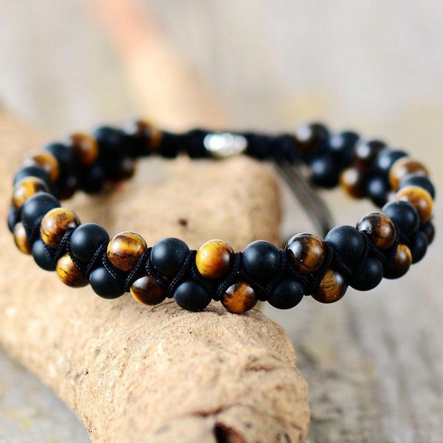 Bracelet Pour Homme En Oeil De Tigre Et Agate Noire