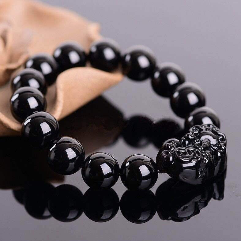 Bracelet Feng Shui Pixiu et Obsidienne