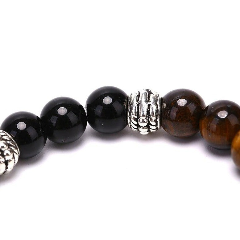 Bracelet Triple Protection En Œil De Tigre Hématite Et Obsidienne Noire
