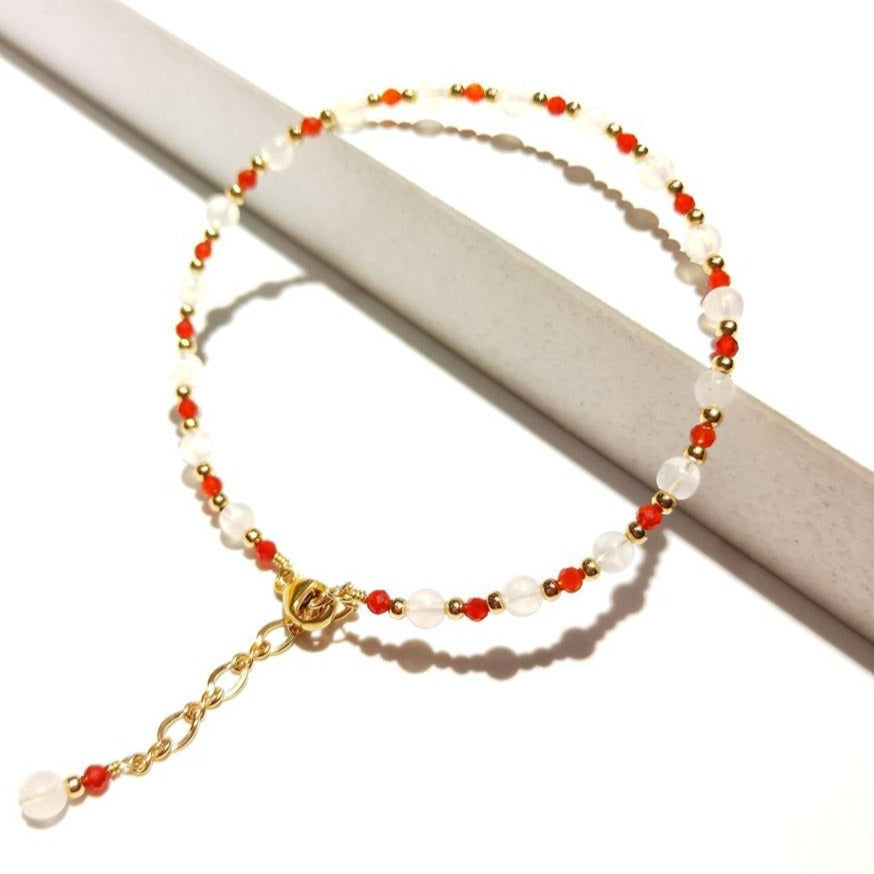 Bracelet Pierre De Lune Et Cornaline Or