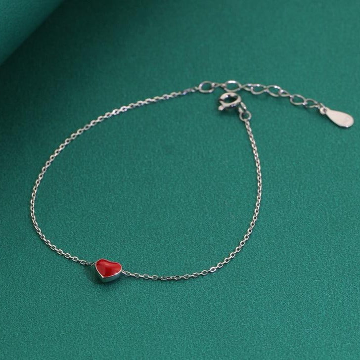Bracelet En Argent Cœur Rose