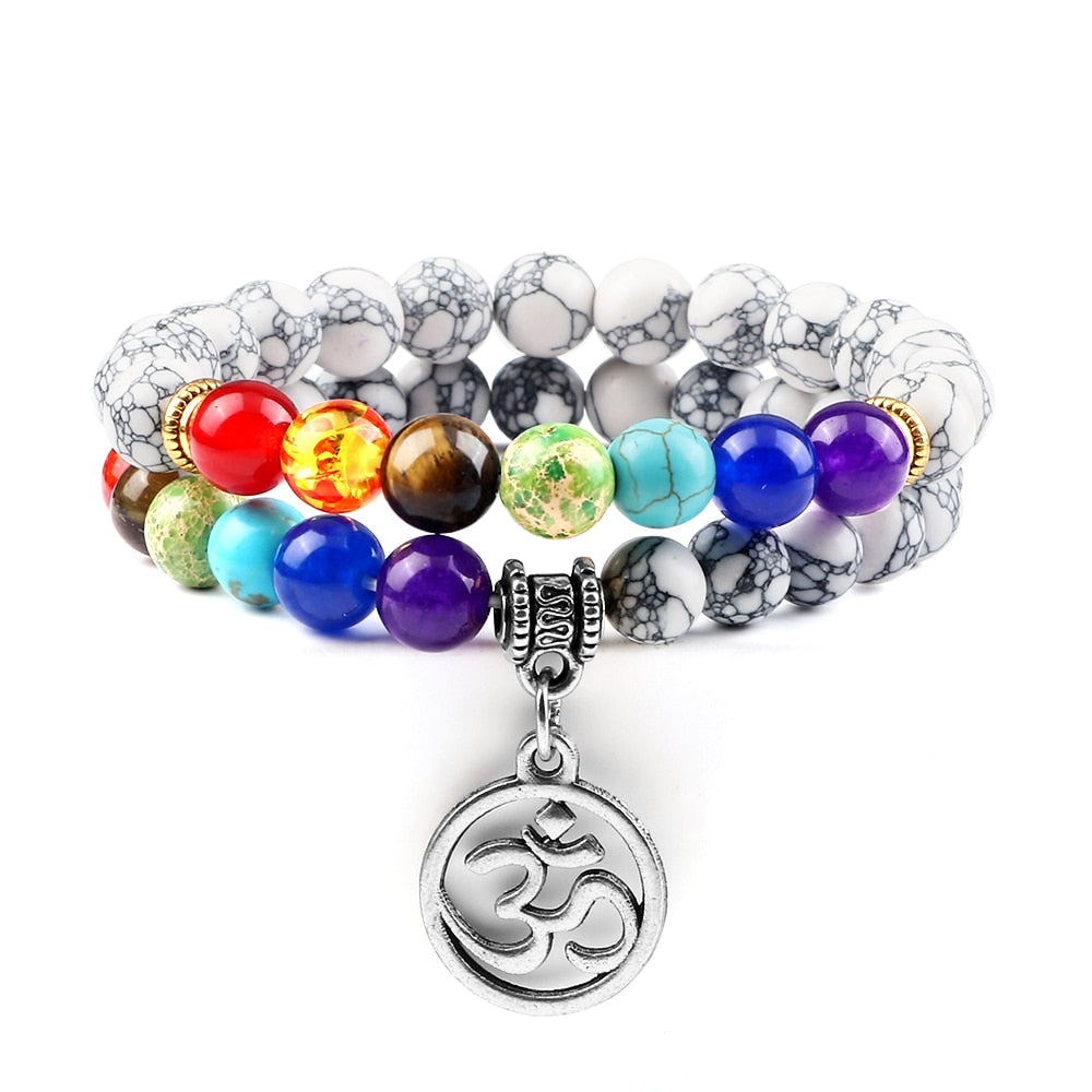Bracelet 7 Chakras Méditation Avec Om Tiffany,  bracelet avec 7 chakras