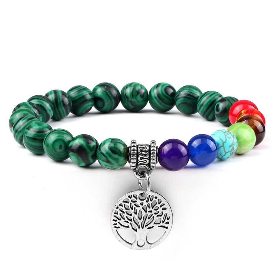 Bracelet 7 Chakras Avec Arbre De Vie Calliope,  bracelet 7 chakras vraies pierres naturelles