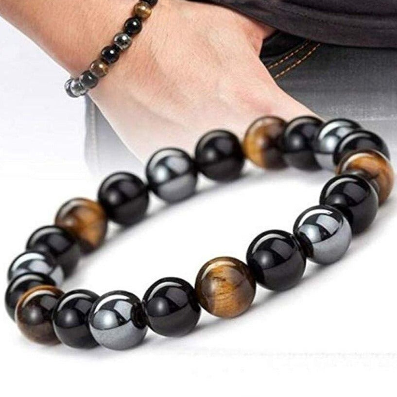 Bracelet De Protection Extrême Œil Du Tigre Et Obsidienne Et Hématite