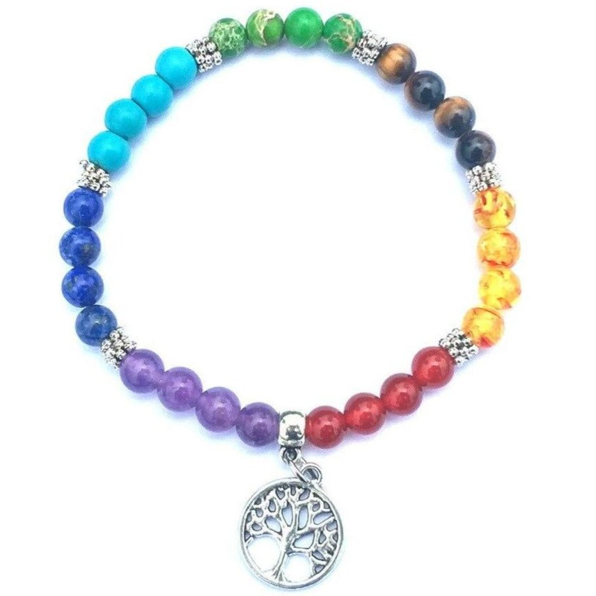 Bracelet Avec 7 Chakras Arbre De Vie pierres véritables