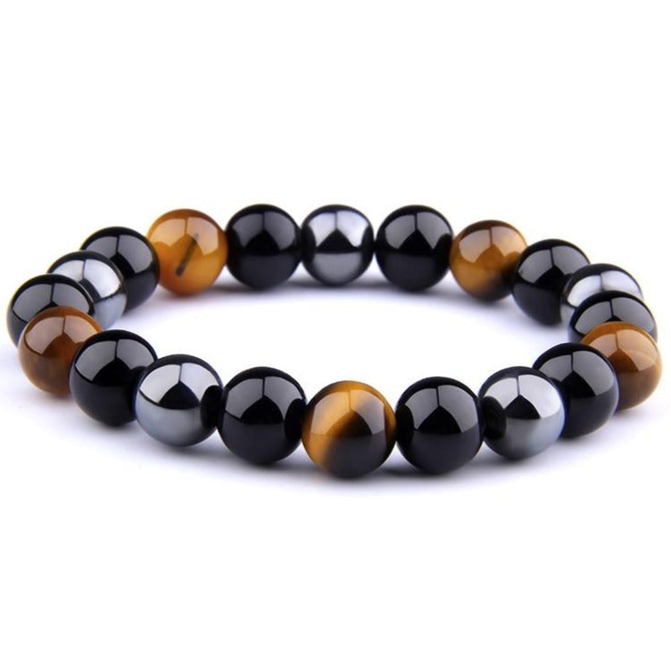 Bracelet De Protection Extrême Œil Du Tigre Et Obsidienne Et Hématite
