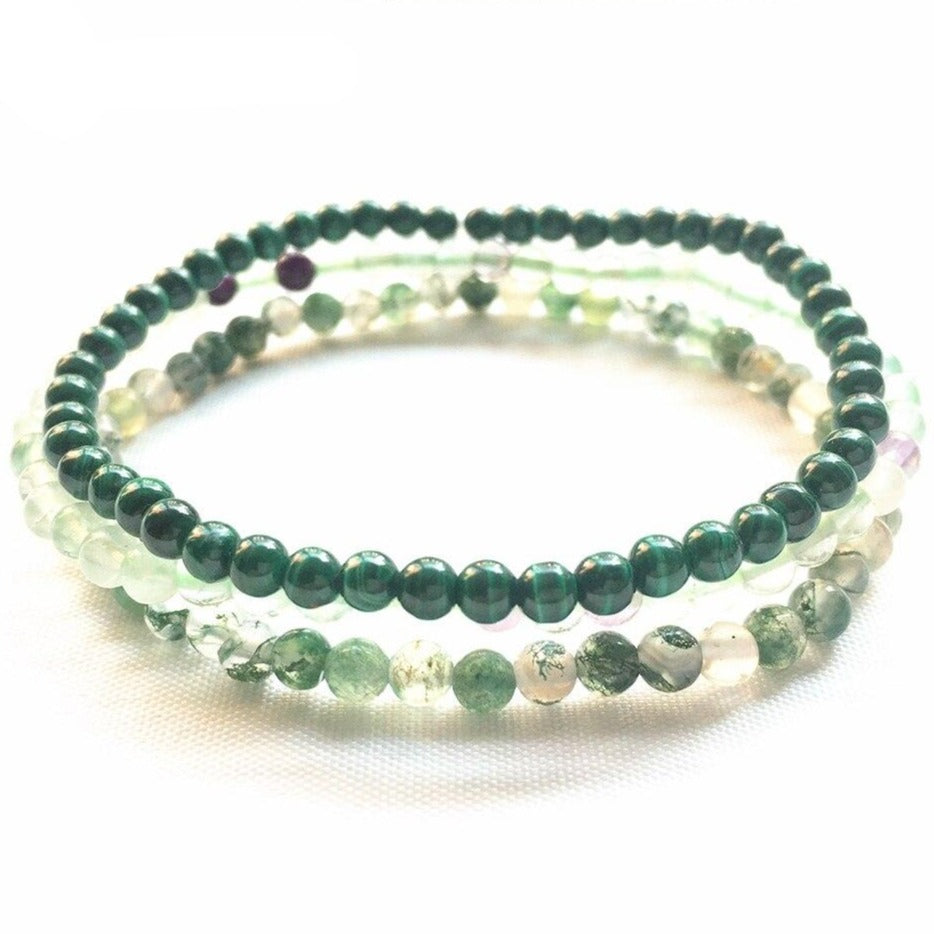 Lot De 3 Bracelets Reiki : Agate Mousse, Malachite, Fluorite