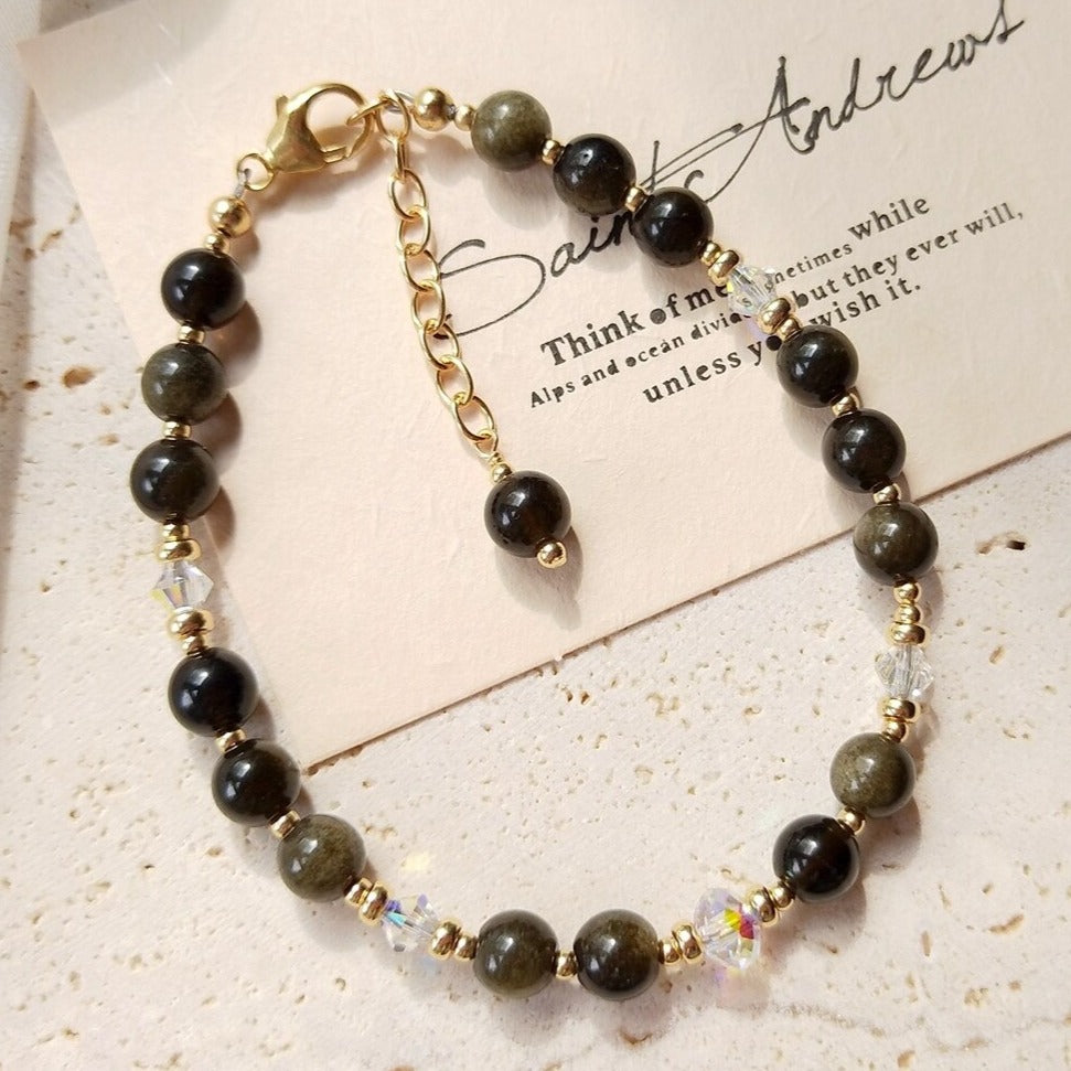 Bracelet Doré En Obsidienne