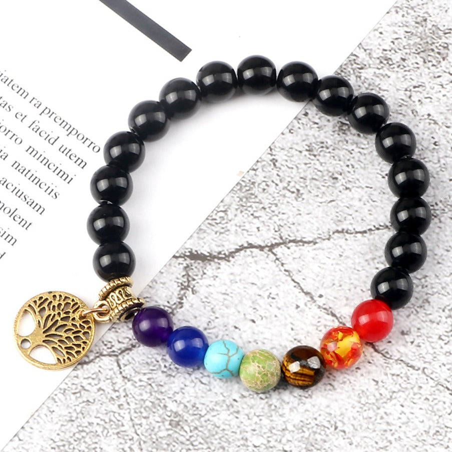 Bracelet 7 Chakras Avec Arbre De Vie Mae, bracelet 7 chakras et onyx