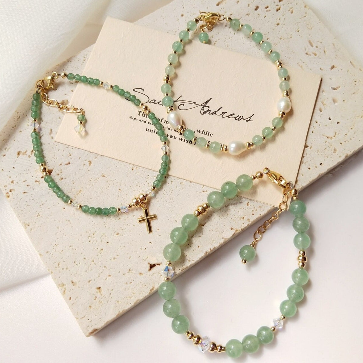 Bracelet En Or Et Perles D&#39;Aventurine