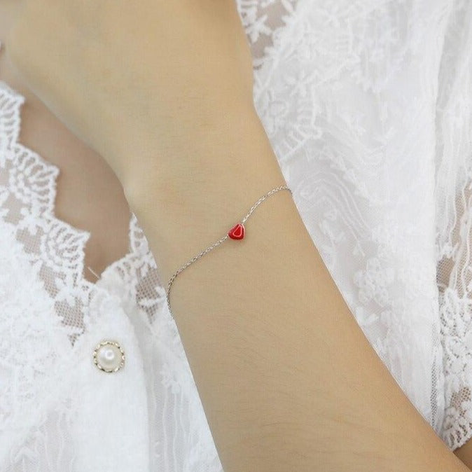 Bracelet En Argent Cœur Rose