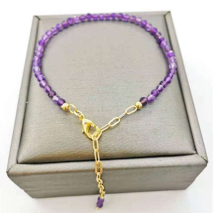 Bracelet En Or Et Perles D&#39;Améthyste