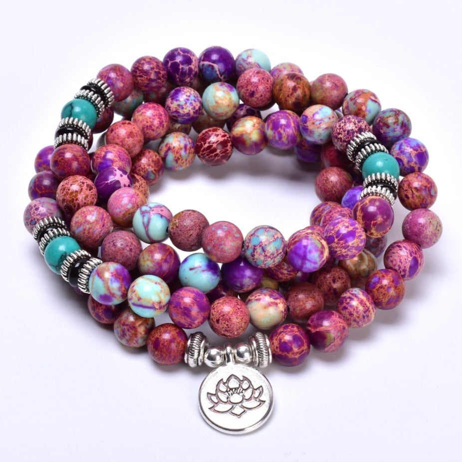 Bracelet Mala Jaspe Empereur (Lotus), bracelet mala en bois