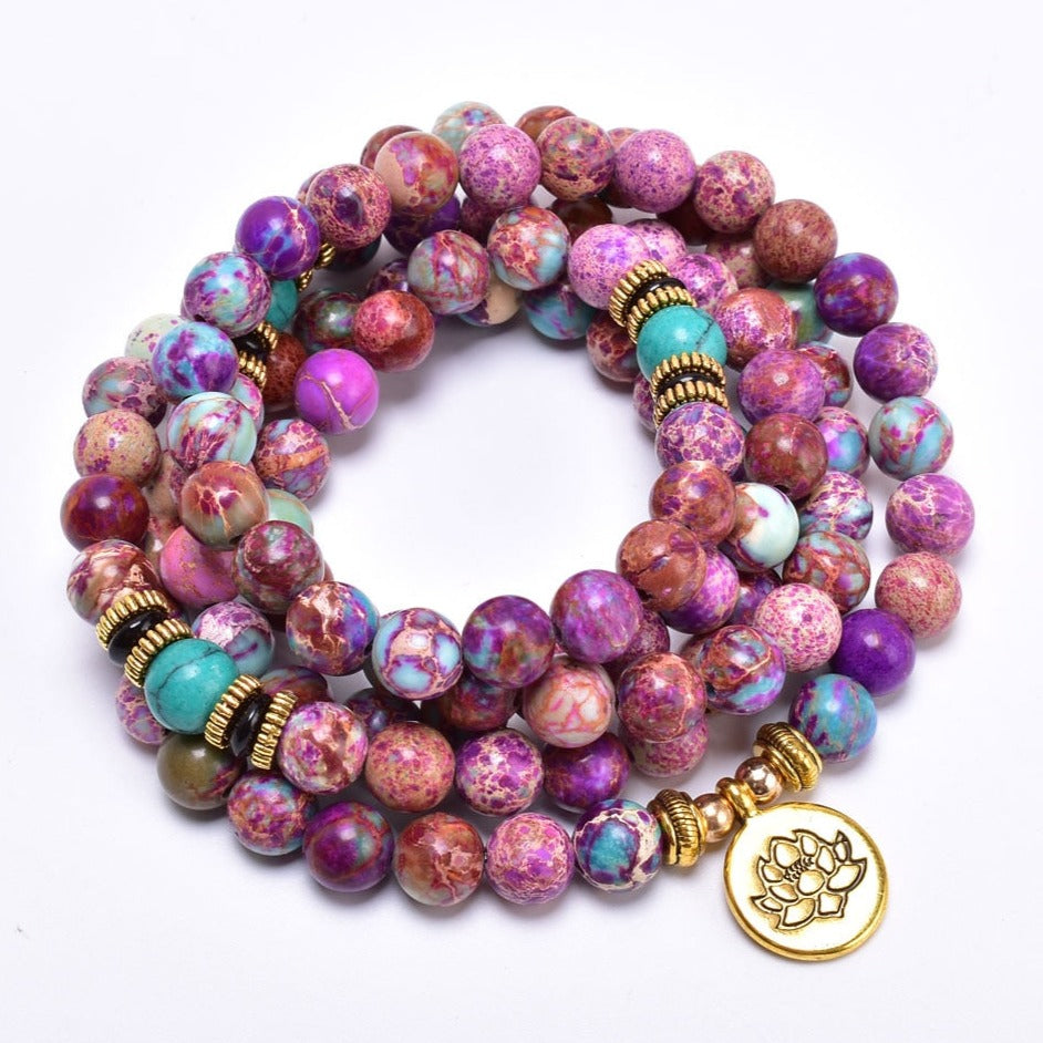 Bracelet Mala Jaspe Empereur (Lotus), bracelet mala pierre
