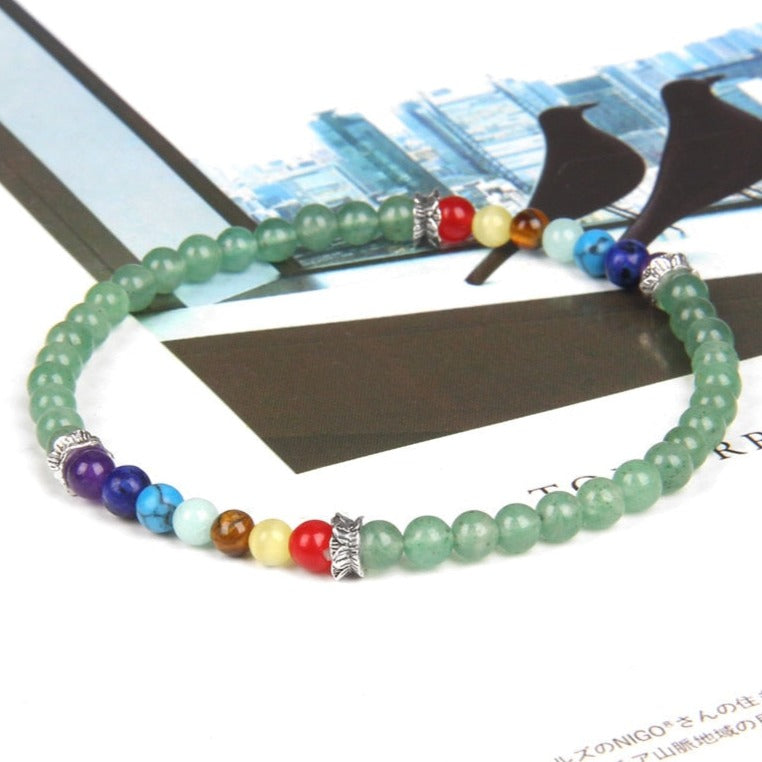 Bracelet Fin 7 Chakras En Perles Naturelles (Aventurine),  bracelet fin 7 chakras