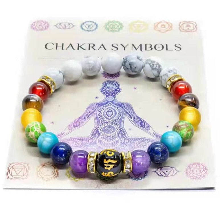 Bracelet 7 Chakras Tibetain Vraies Pierres Naturelles Hallie,  bracelet reiki 7 chakras