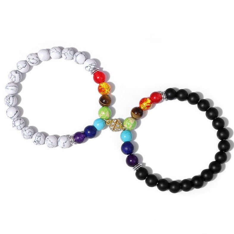 Bracelet 7 Chakras Du Bonheur Pour Couple Cynthia,  bracelet 7 chakras oeil de tigre purification