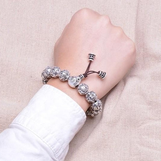 Bracelet Bouddhiste En Argent Tibétain