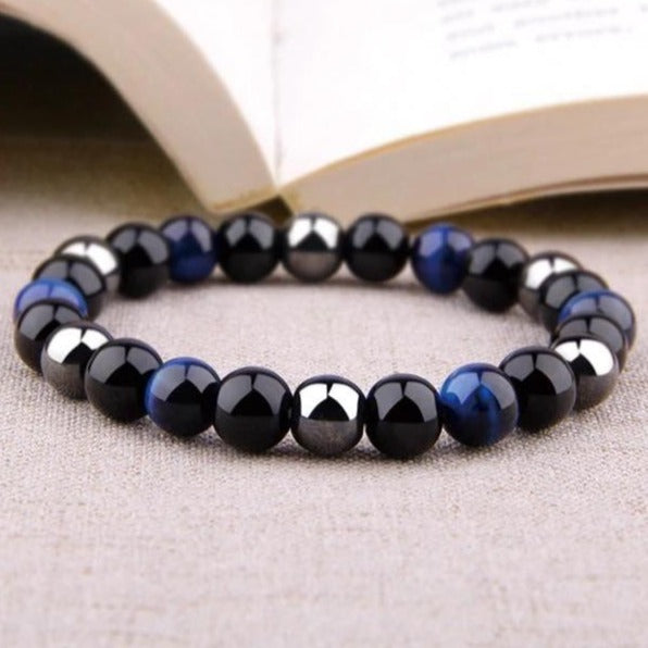 Bracelet De Protection Extrême Œil De Tigre Et Obsidienne Et Hématite